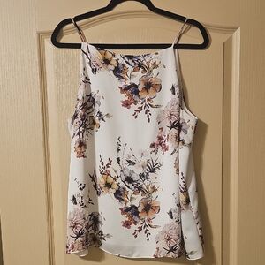 ANTONIO MELANI Cream Floral Spaghetti Strap Tank